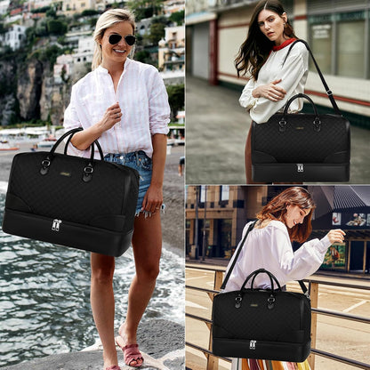 Weekender Bag for Women, Travel Duffel Bag Carry On Overnight Bag with Shoe Compartment Large Nylon Travel Weekend Tote Bag