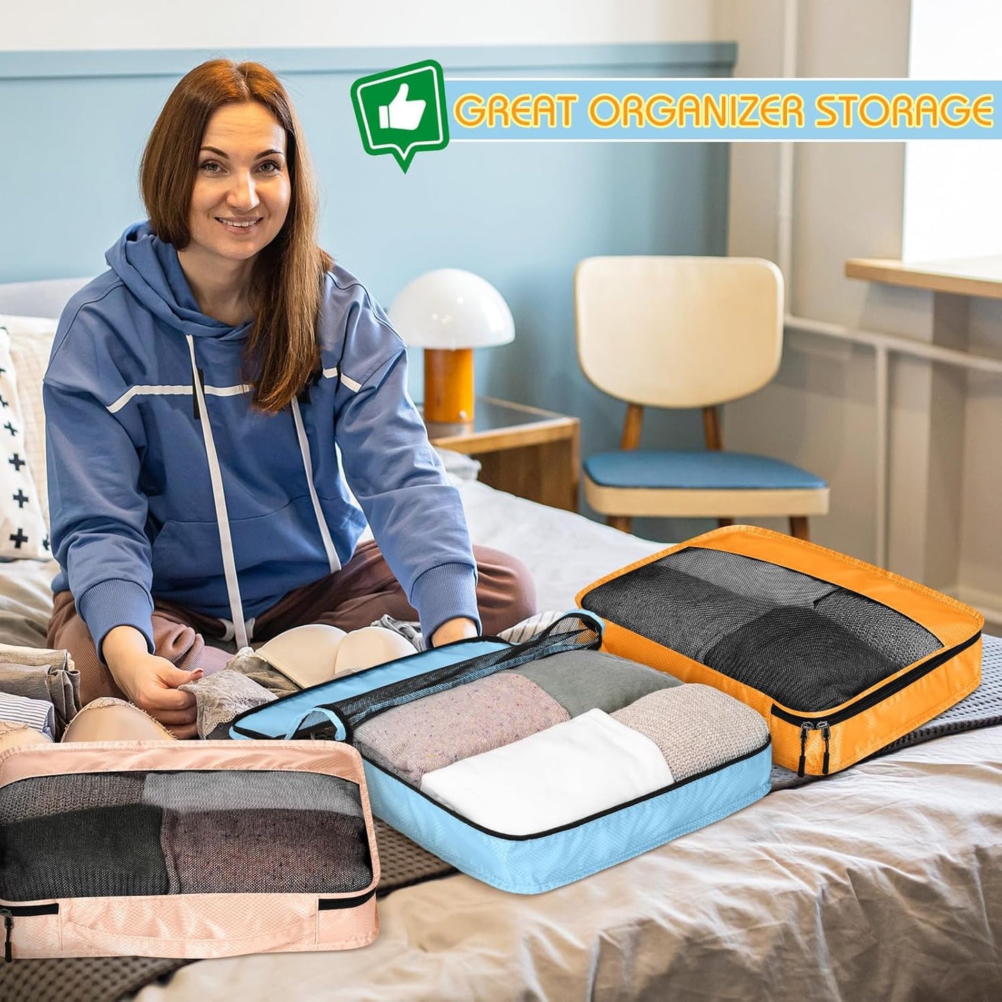 5 Pcs Packing Cubes for Suitcase Large Travel Cubes Carry on Luggage Organizer Bags for Clothes Accessories(S,Pastel)