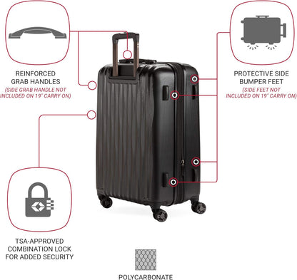 SwissGear 7272 Energie Expandable Hardside Luggage With Spinner Wheels and TSA Lock, Black, Checked-Medium 24-Inch