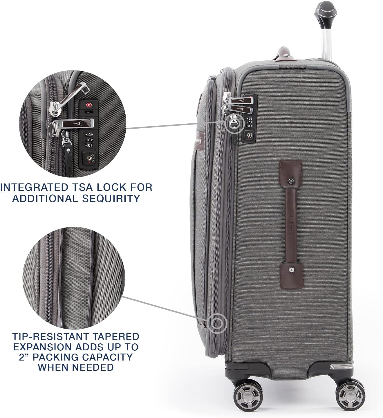 Travelpro Platinum Elite Softside Expandable Checked Luggage, 8 Wheel Spinner Suitcase, TSA Lock, Men and Women, Vintage Grey, Checked Medium 25-Inch
