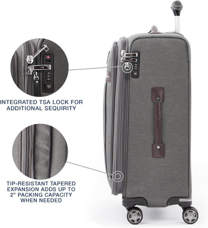 Travelpro Platinum Elite Softside Expandable Checked Luggage, 8 Wheel Spinner Suitcase, TSA Lock, Men and Women, Vintage Grey, Checked Medium 25-Inch