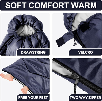 Sleeping Bags for Adults Cold Weather,Portable, Waterproof,Lightweight Camping Sleeping Bag for Tall Girls Boys with Compression Sack for Warm Camping, Hiking, Outdoor & Indoor