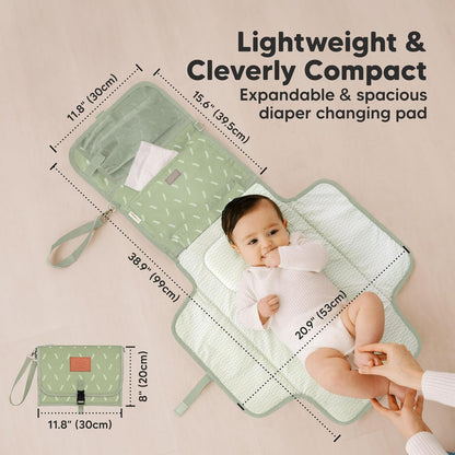 KeaBabies Portable Diaper Changing Pad - Large Waterproof Baby Changing Mat, Compact Travel Diaper Clutch, Functional Pockets Fit Newborn Essentials, Wipeable & Padded Baby Changer (Acacia)