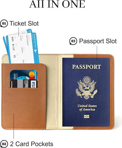 Passport Holder for Travel Essentials,RFID Blocking Passport Cover Case for Travel Accessories,Travel Wallet for Women Men (Dark Brown)