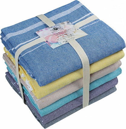 HILLFAIR Cotton Turkish Beach Towels- Lightweight Sand Free Peshtemal Hammam Towels for Bath Swim Yoga Spa- XXL Oversized Beach Towel (39 x 72 inch - 6 Pack Multicolor)