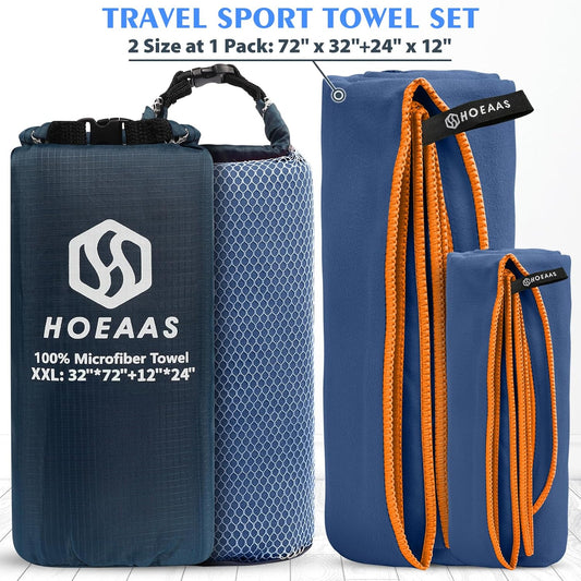HOEAAS 2 Pack Microfiber Camping Towels, Quick Dry Towel, Super Absorbent Ultra Compact Travel Towel Soft Lightweight Sports Towel for Sweat Fast Drying Towels for Pool,Gym,Hiking,Backpacking,Fitness
