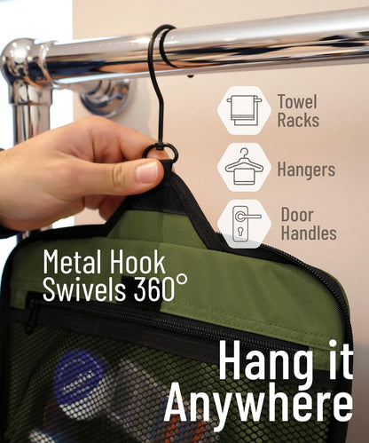 D&D Hanging Travel Toiletry Bag for Men and Women – Large Cosmetics, Makeup and Toiletries Organizer Kit with 10 Compartments, YKK Zippers, XXL Metal Swivel Hook, Water-Resistant Nylon