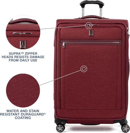 Travelpro Platinum Elite Softside Expandable Checked Luggage, 8 Wheel Spinner Large Suitcase, TSA Lock, Men and Women, Bordeaux Red, Checked Large 29-Inch