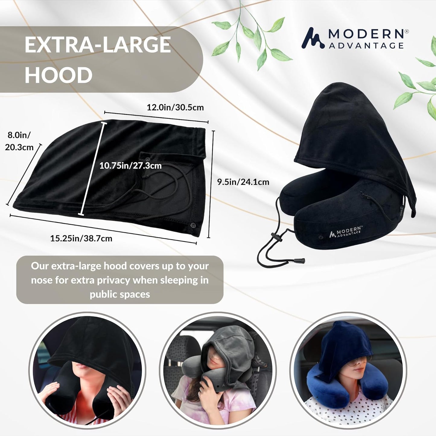 Modern Advantage Inflatable Travel Pillow for Airplanes – Hooded Neck Pillow with Adjustable Support – Comfortable, Compact & Travel-Friendly – Perfect for Sleeping on Long Flights (Black)