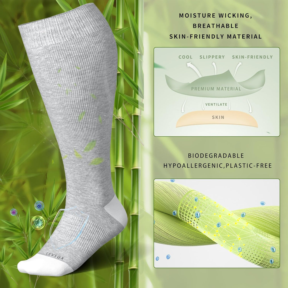 LEVSOX Wide Calf Compression Socks for Women&Men Plus Size 15-20mmHg Knee High Large Support Stockings for Circulation
