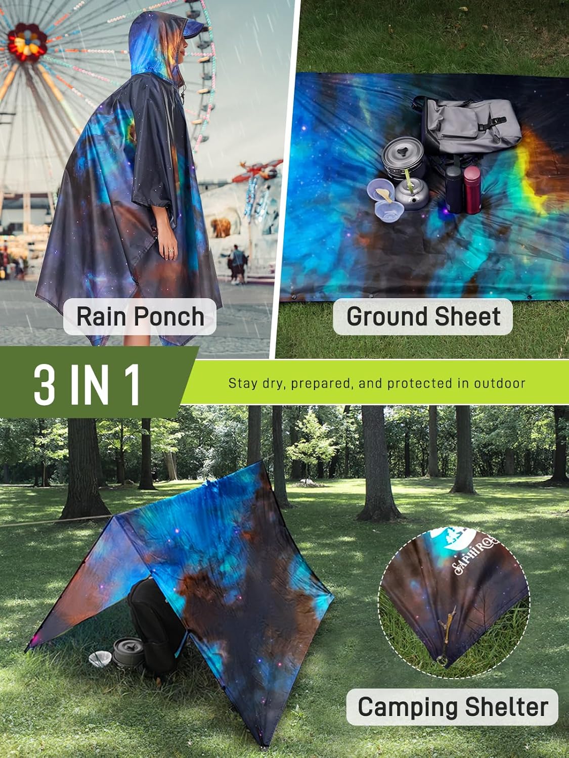 SaphiRose Extra Thick Hooded Rain Poncho Double Layer Waterproof Raincoat Jacket for Men Women Adults