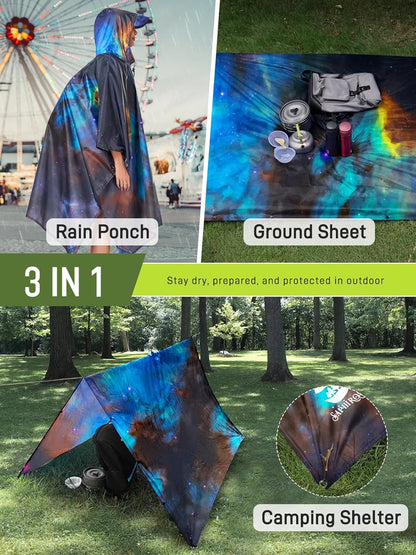 SaphiRose Extra Thick Hooded Rain Poncho Double Layer Waterproof Raincoat Jacket for Men Women Adults