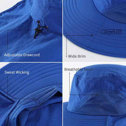 Home Prefer Outdoor UPF50+ Sun Hat Wide Brim Mesh Fishing Hat with Neck Flap