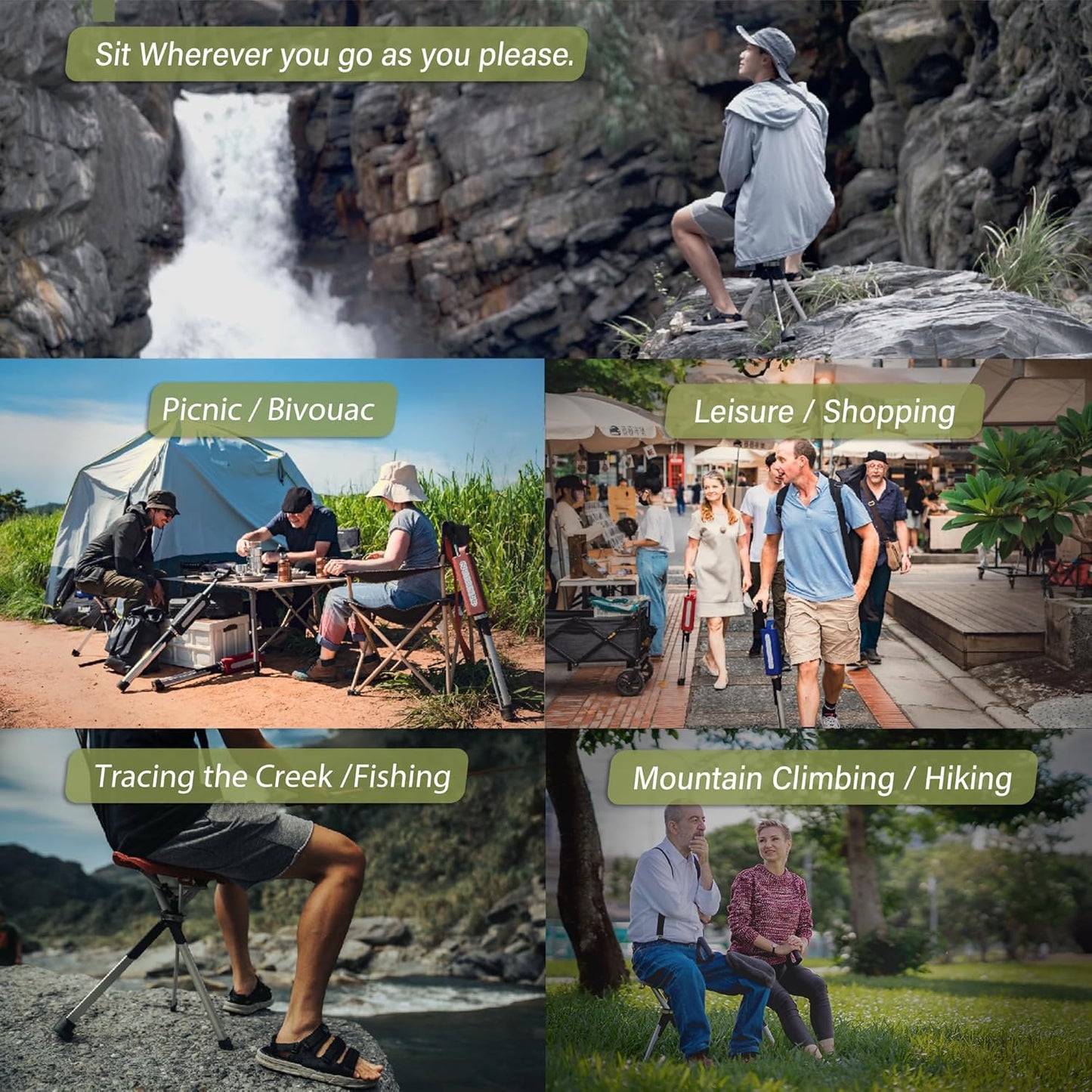 STEP2GOLD Ta-Da Chair Series 2- Portable Walking Stick, Cane with Seat, Foldable Chair, Hiking Stick, for Camping, Hiking, Lightweight Aluminum, Easy Carry, Anti-Slip