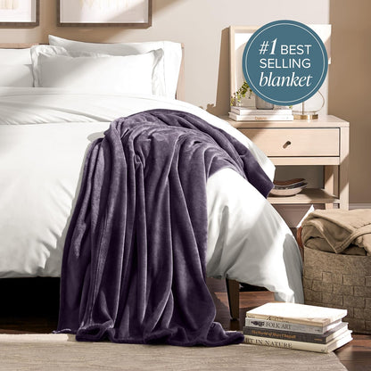 Bare Home Fleece Blanket - King Size - Ultra-Soft Lightweight for Bed, Sofa, and Couch - Luxury Microplush - Cozy Warm Blanket (King, Eggplant)