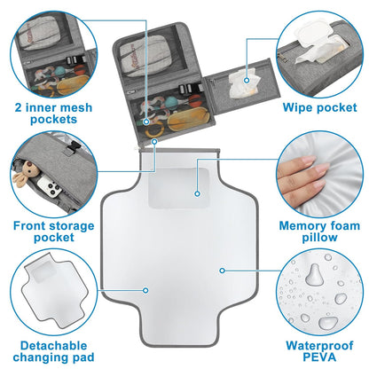 Accmor Portable Diaper Changing Pad, Waterproof Travel Baby Changing Mat, Newborn Essentials Baby Shower Gifts, Grey