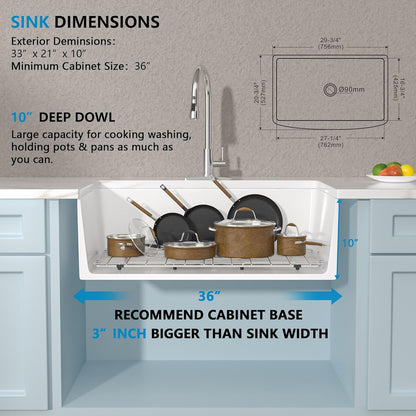33 White Farm Sink - Fulorni 33"x21" Farmhouse Kitchen Sink Curved Apron Front Ceramic Porcelain Fireclay Single Bowl Farmer Style Basin