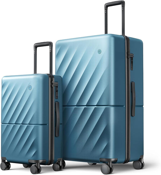 Luggage Sets 2 Piece, Carry On Luggage Airline Approved, Large Checked Trunk Luggage with Smooth Spinner Wheels, Hard Case PC Suitcase Sets, TSA Approved, 20in/29in (Topaz Blue, Hudson)