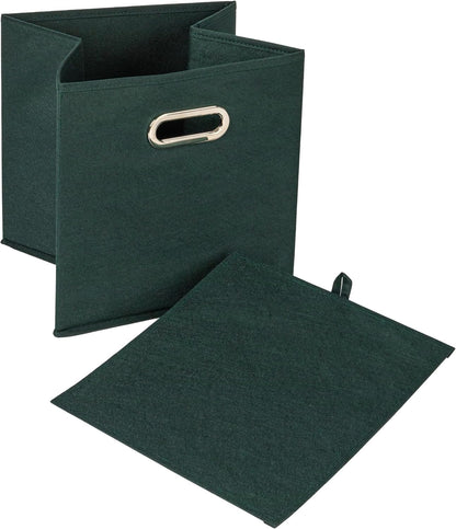 Household Essentials Fabric Storage Cube Bins, 6 Piece Set, Strong Poly-Woven Fabric, Chipboard Sides, Grommet Front Handle, Stackable and Foldable, Classic Design, Dark Green