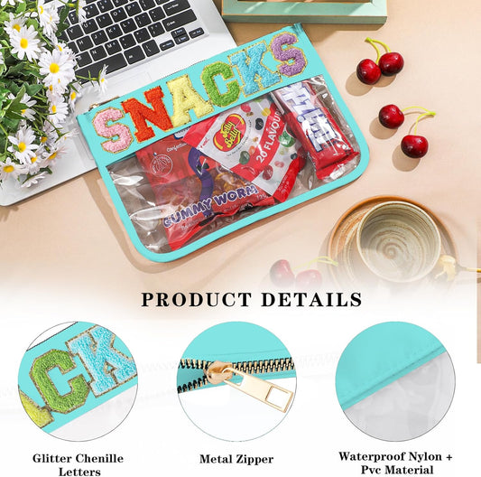 DYSHAYEN Chenille Letter Clear Zipper Pouch for Travel,Nylon Clear Cosmetic Bag,Makeup Travel Bag for Women Girls 11.8 Inches x 8.2 Inches