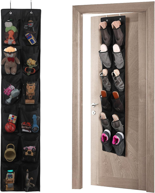 12 Large Pockets Over The Door Hanging Shoe Organizer, Black