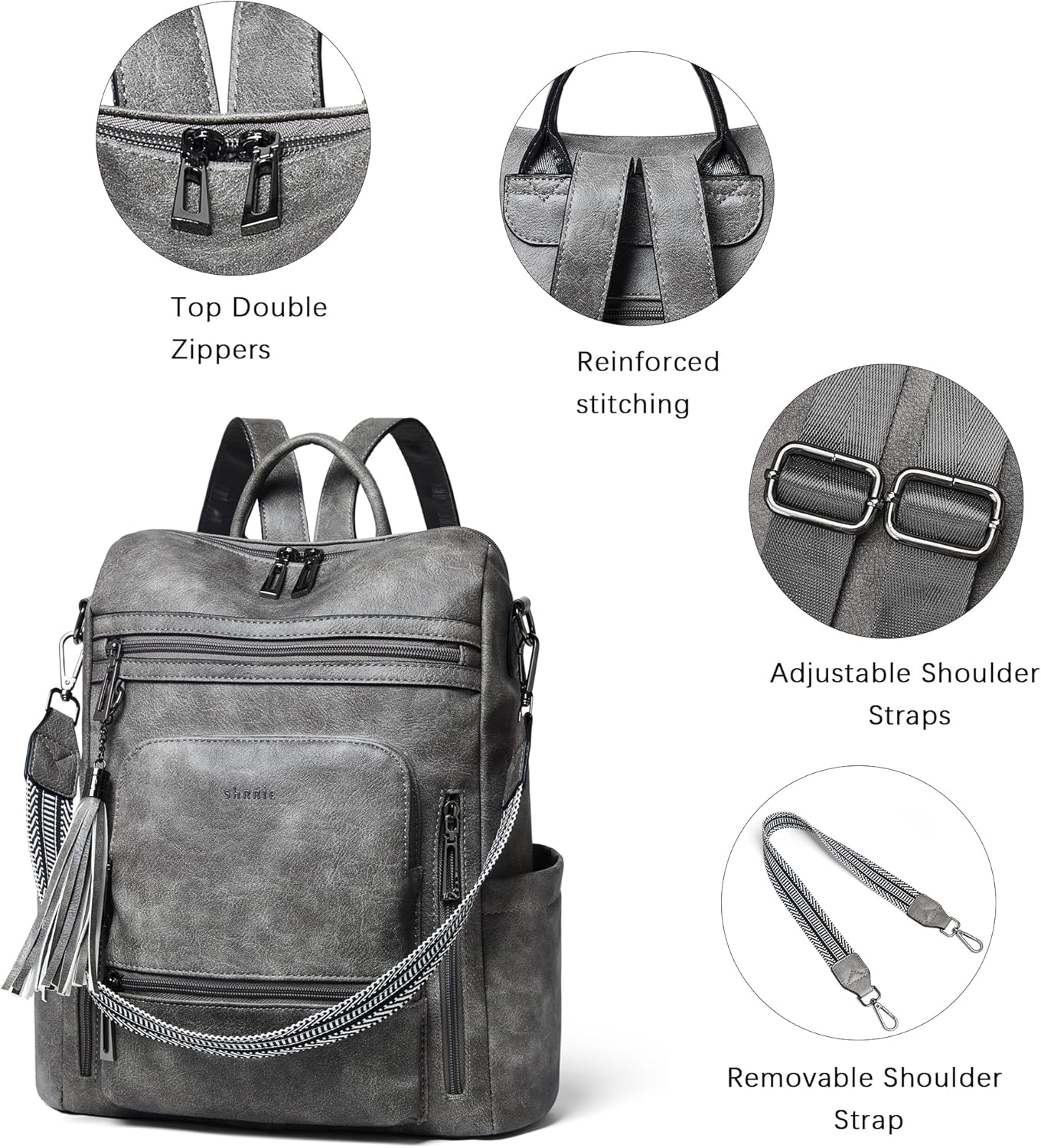 Shrrie Vegan Leather Laptop Backpack for Women 15.6 inch Work Backpack Fashion Travel Backpack Purse for Travel College Work