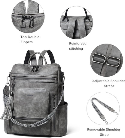 Shrrie Vegan Leather Laptop Backpack for Women 15.6 inch Work Backpack Fashion Travel Backpack Purse for Travel College Work