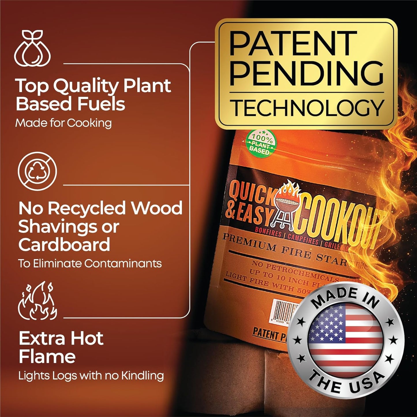 Start Fires Fast with Zero Effort! The Most Powerful Fire Starter You Will Ever Use. Plant-Based Fuels Only. Light Wet Logs Without Kindling. Patent-Pending. for Camping, Fire Pits, Survival