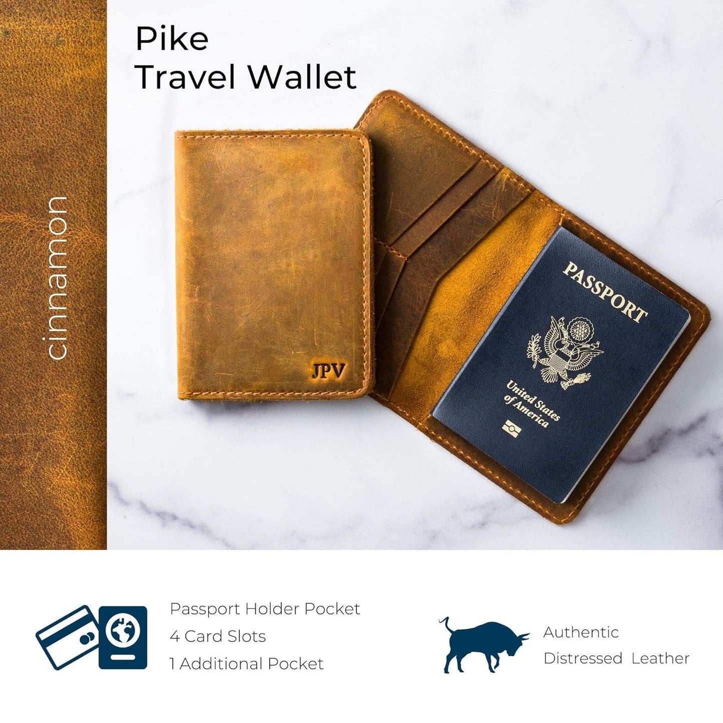 PEGAI Personalized Leather, Passport Holder For Travel | Handmade Passport Wallet Cover Case | Travel Document Holder, Passport Cover for Men, Women, and Family | Pike (Cinnamon Brown)