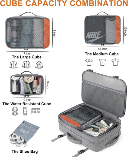 Carry on Travel Backpacks, Extra Large 40L Flight Approved Bag for Men & Women,Expandable Suitcase Backpack With 4 Packing Cubes,Water Resistant Luggage Daypack Business Weekender Bag,Grey