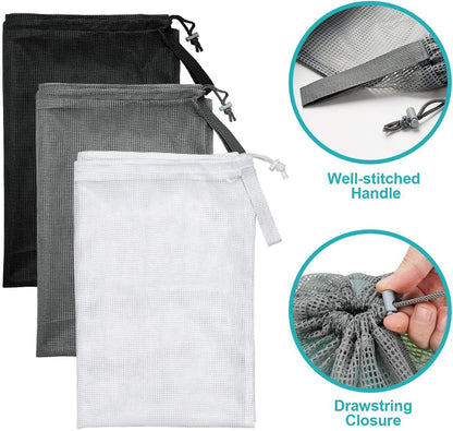 Laundry Bags, Mesh Heavy Duty 24" x 36" with Drawstring Closure, 3-Pack, Black