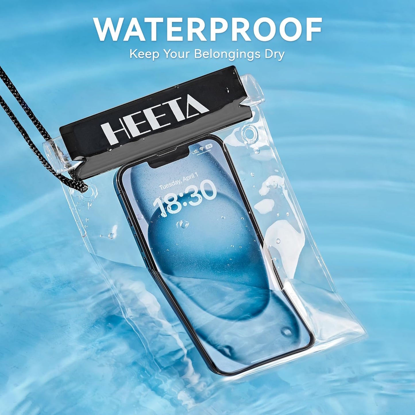 HEETA 5-Pack Clear Waterproof Dry Bag, Water Tight Cases Pouch Dry Bags for Camera Mobile Phone Maps, Kayaking Boating Document Holder