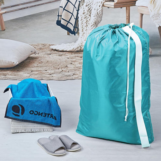 HOMEST XL Nylon Laundry Bag with Strap, Large Dirty Garments Organizer, Easy Fit a Hamper or Clothing Basket, Can Carry Up to 4 Loads of Clothes, Sky Blue