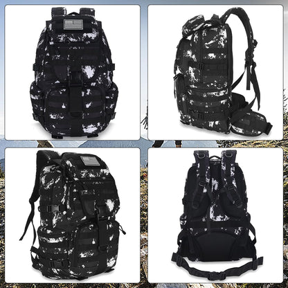 50L Military Tactical Backpack Hiking Waterproof Backpack Large Military Pack 3 Day Assault Pack Molle Bag Rucksack (Black Lightning)