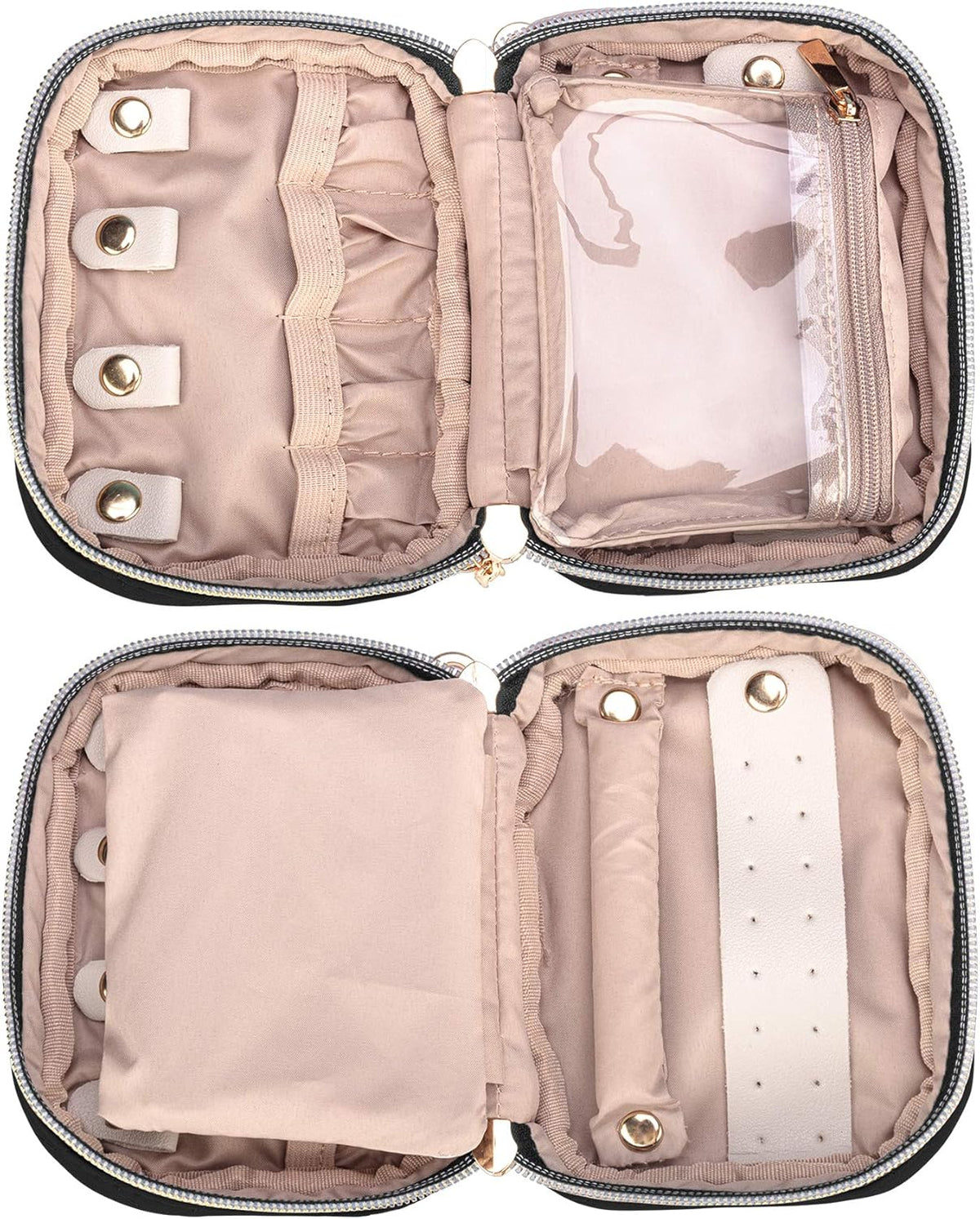 Teamoy Mini Jewelry Travel Case, Storage Organizer Bag for Earrings, Necklace, Rings, Black