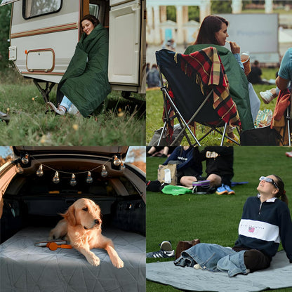 Outdoor Waterproof Blanket, Foldable Fleece Stadium Blanket for Outdoor Sports Event, Camping, Concerts, Car, Pet, Picnics - Windproof, Wearable, Machine Washable 80" x 58"