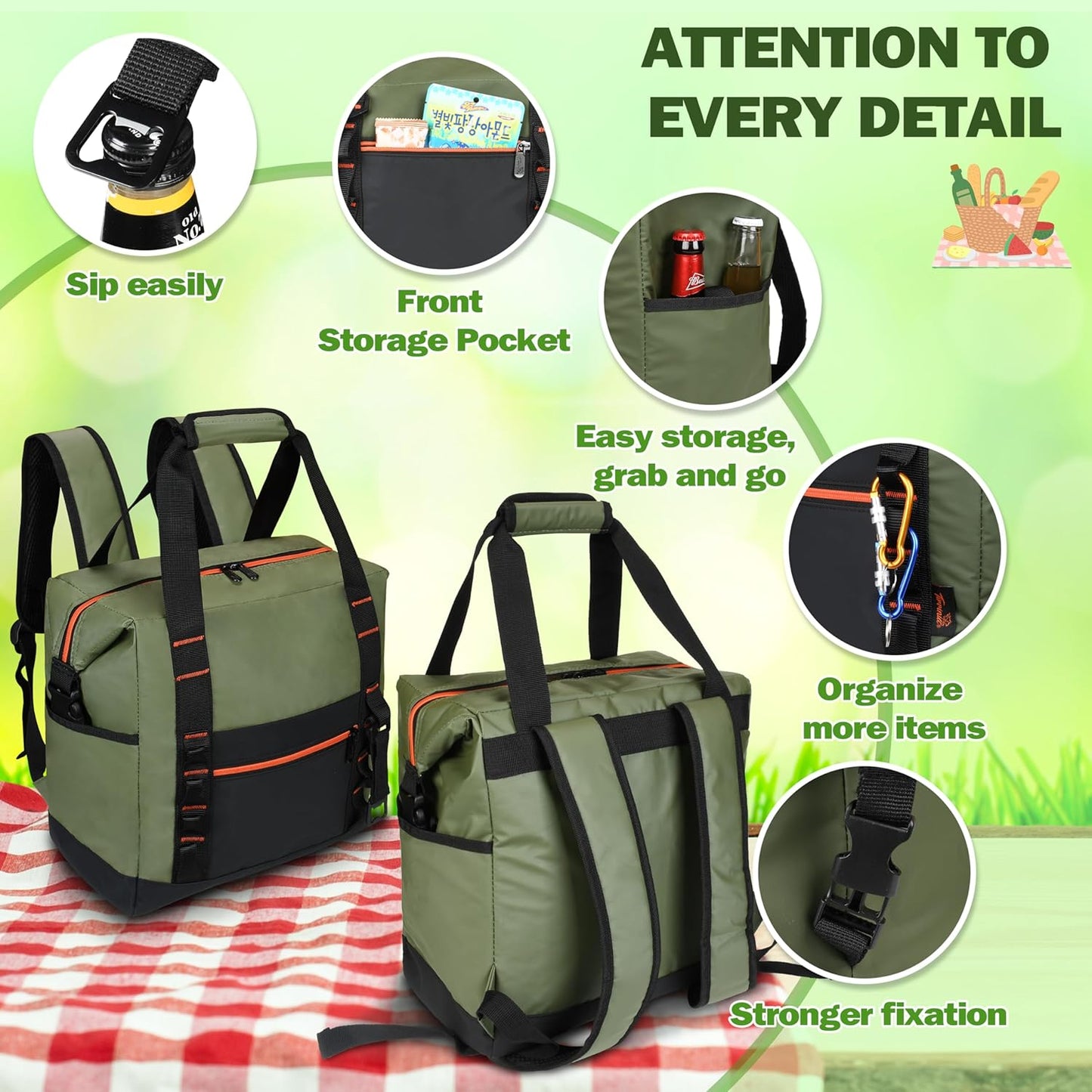 Tirrinia Cooler Backpack Waterproof Insulated for Men & Women,36 Cans Soft Leakproof Cooler Backpack, Portable Cooler for Camping, Beach, Fishing, Picnic, Travel, Outdoor