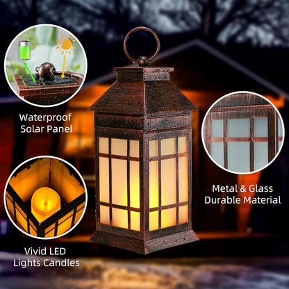 18" Glass Solar Lanterns Outdoor Waterproof, Large Solar Flickering Flame Lantern, Outdoor Lantern Decorative Metal Garden Light for Patio Garden Backyard Outside Tabletop Decor Birthday Gift Grandma
