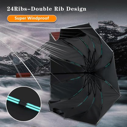 Large Double-Ribs Umbrella Automatic Folding Umbrella for Women Men, Travel, UPF 50+ UV Protection