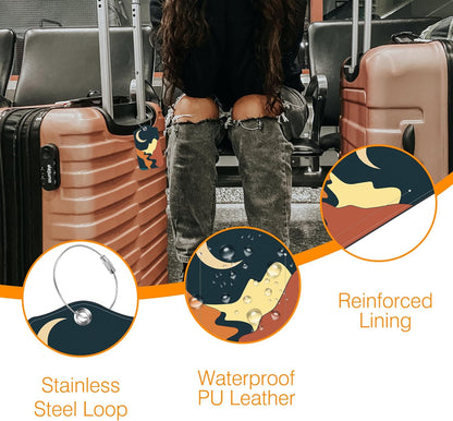 Luggage Tags for Suitcase Mountains Lake Sun Moon 2 PCS Leather Travel Luggage Tag with Stainless Steel Loop Name ID Label Privacy Cover for Women Men Travel