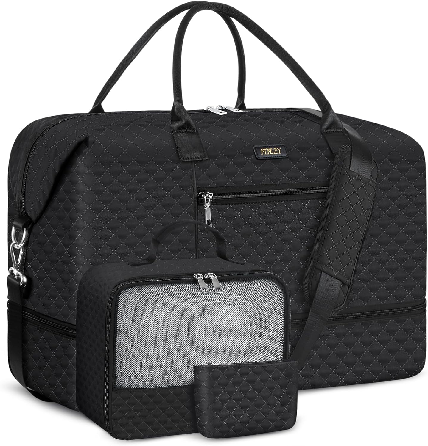 Weekender Bag for Women, Travel Duffel Bag Carry On Overnight Bag with Shoe Compartment Large Nylon Travel Weekend Tote Bag