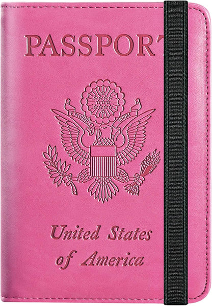 Passport Holder Cover Wallet Travel Essentials RFID Blocking Leather Card Case International Must Haves Travel Accessories for Women Men(101#Pink)