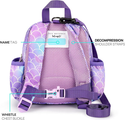 mibasies Backpack Leash for Toddlers 1-3: Baby Backpack for Girls with Anti-Lost Harness - Mermaid Purple