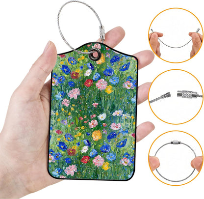 Luggage Tags for Suitcases, 2-Pack PU Leather for Cruise & Travel, Baggage ID Tags with Privacy Cover & Address Card, Durable Metal Ring, Kids Adults Travel Accessories, Impressionist Meadow