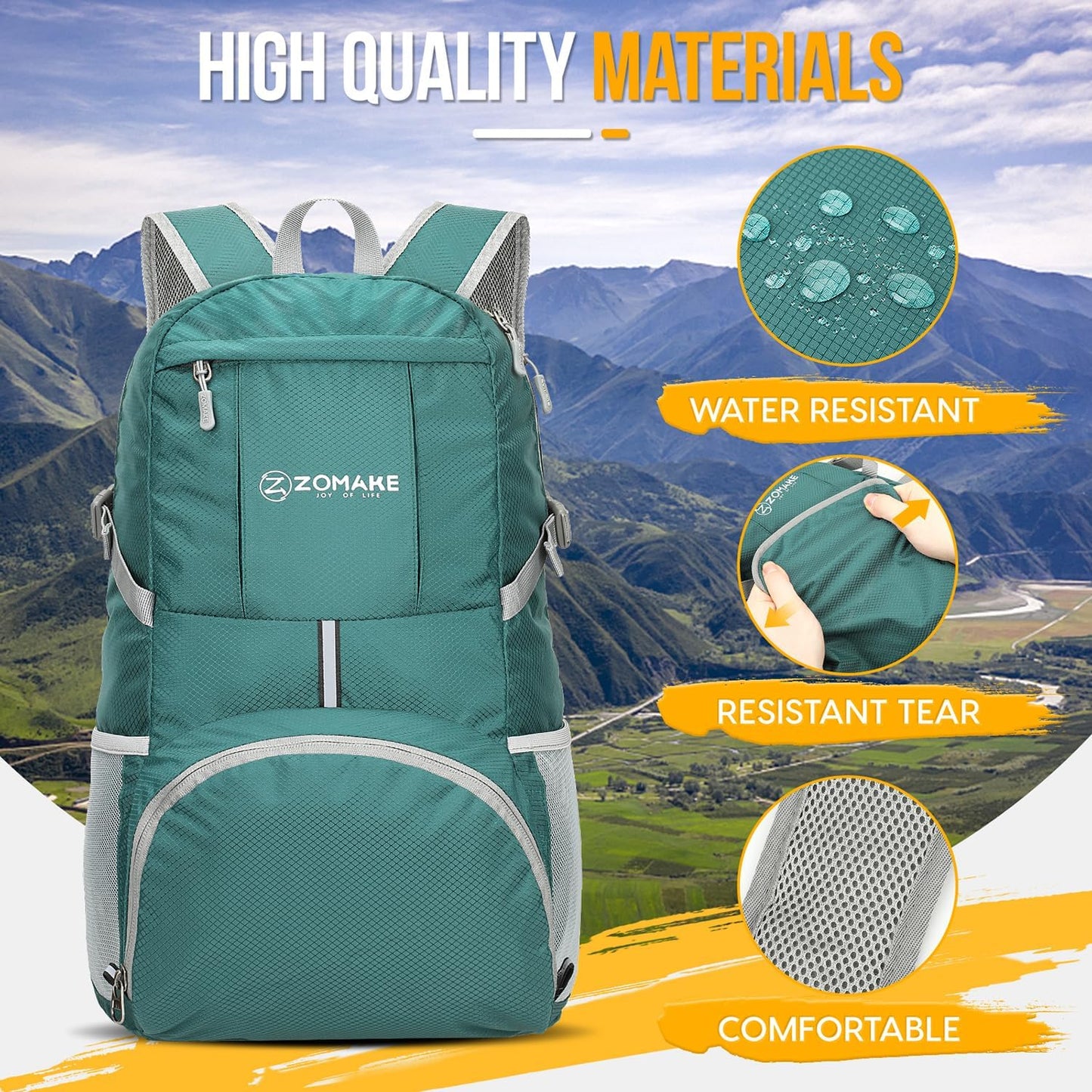 ZOMAKE Lightweight Packable Backpack 35L, Light Foldable Backpacks Water Resistant Collapsible Hiking Bag, Compact Folding Day Pack for Travel Camping(Dark Green)