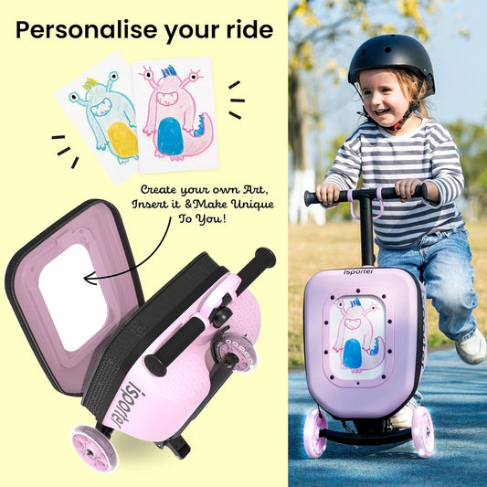 iSporter Luggage Scooter for Kids Ages 2-5 | Ride-On Suitcase Scooters for Boys Girls | Foldable & Height Adjustable, 110lbs Max
