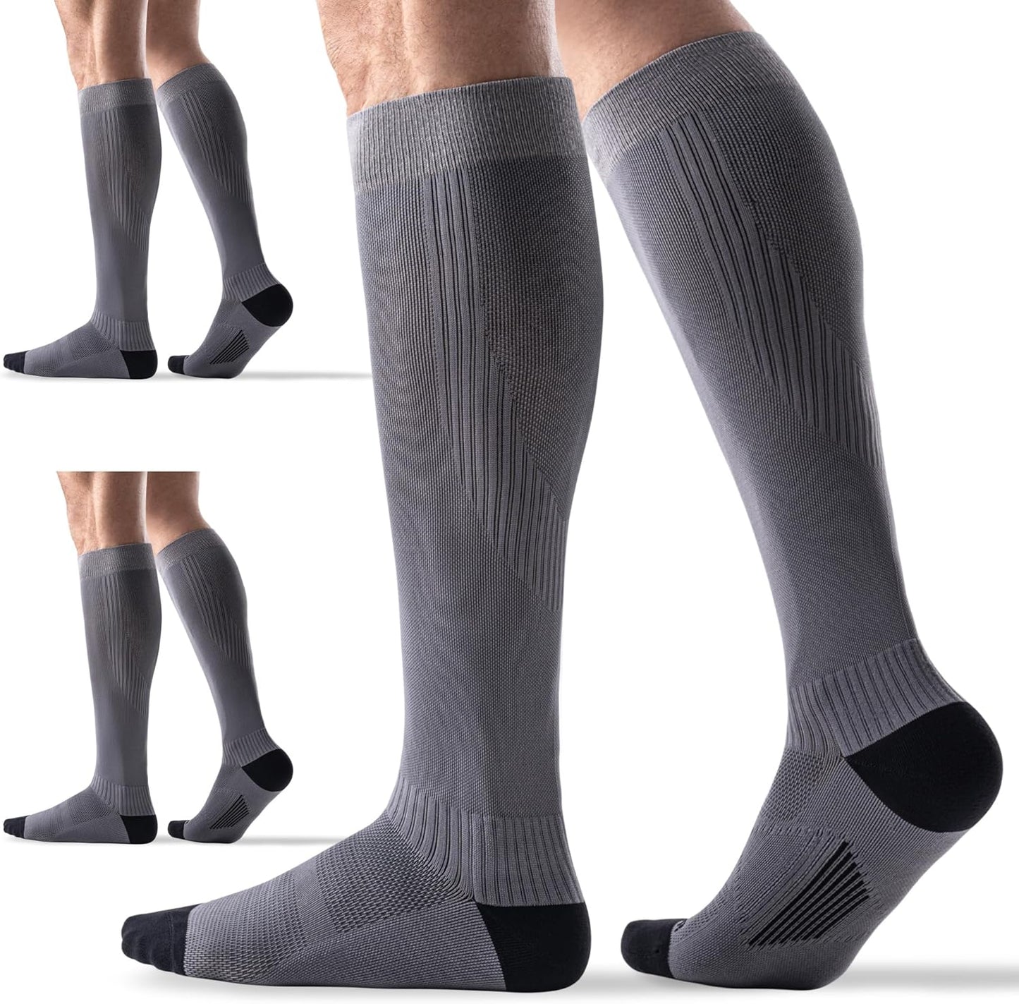 3 Pairs Compression Socks 15-20 mmHg for Women Men - Moderate Support for Circulation, Sports, Travel, Comfort Cuff