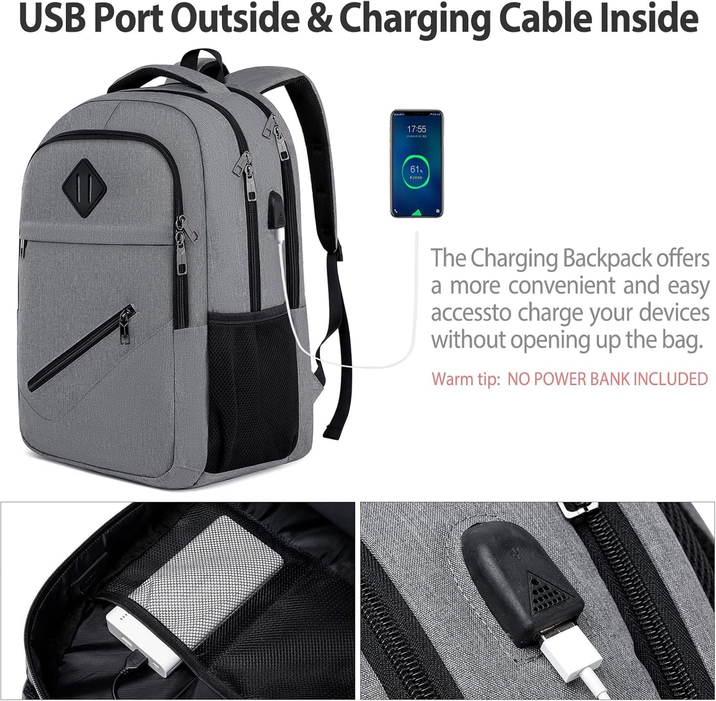 Backpack for Men and Women, School Backpacks for Teen Boys & Girls, Student Bookbag Fits 15.6 Inch Laptop with USB Charging Port, Water Resistant Travel Backpack, Sturdy Anti Theft Computer Bag Gifts