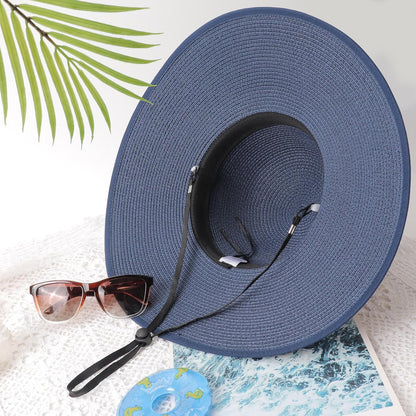 DRESHOW Beach Hats for Women Big Straw Wide Brim Summer Hat Floppy Foldable Roll up Cap Sun Hat UPF 50+