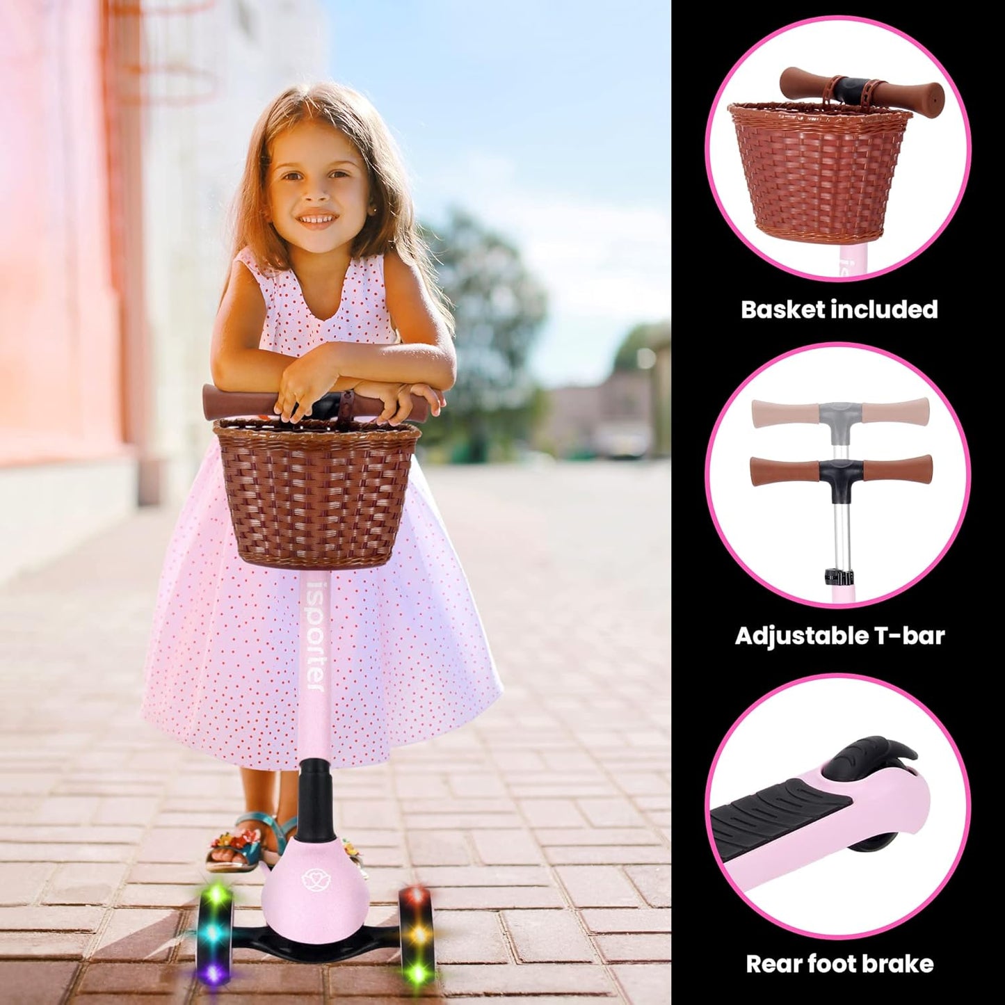 iSporter Luggage Scooter for Kids Ages 2-5 | Ride-On Suitcase Scooters for Boys Girls | Foldable & Height Adjustable, 110lbs Max